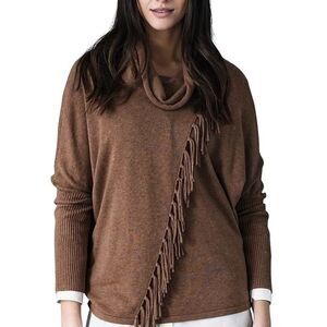 MARBLE Woman’s Size Small Brown Cowl Neck Sweater with Fringe